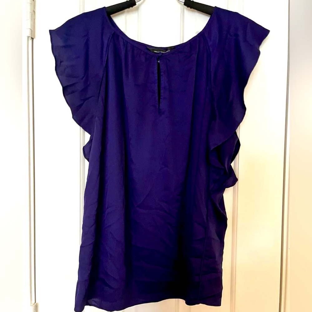🌸 White House Black Market Womens Sz XL Purple Ruffled Sleeveless Top